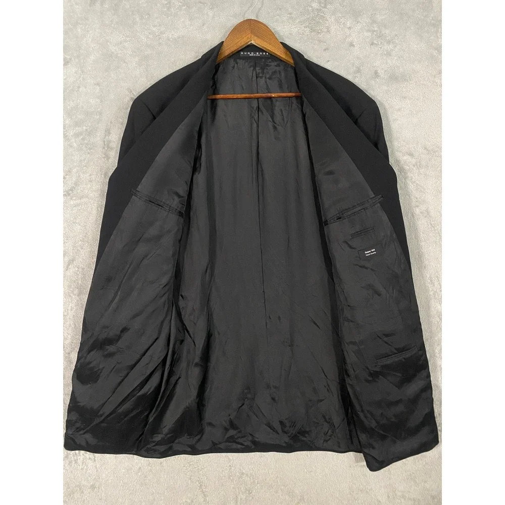 Hugo Boss Blazer Mens 46L Black Einstein US 100% Virgin Wool 3-Button USA Made